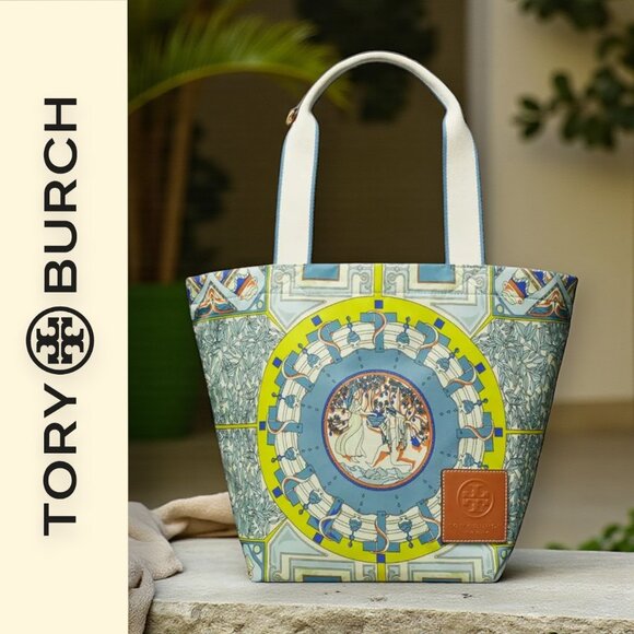 Tory Burch Ella Printed Market Tote Bag Recycled Nylon Greek Gardens Multicolor - Picture 1 of 16